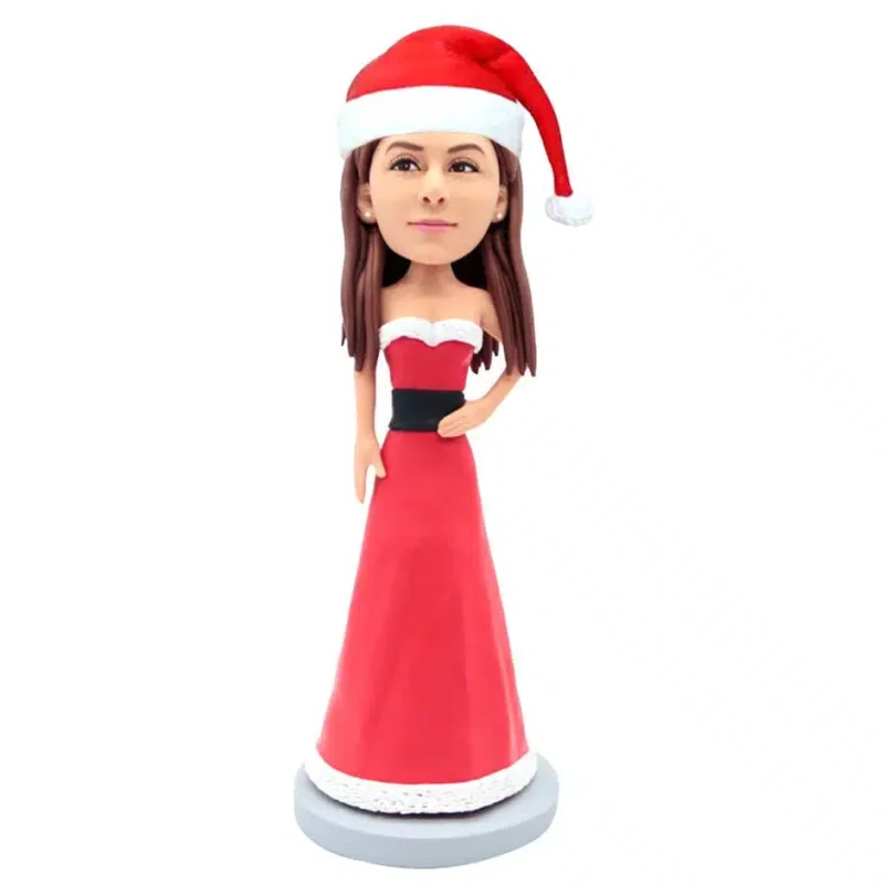 Christmas-Female-Bartender-In-Red-Dress-With-Wine-And-Cups-Custom-Figure-Bobbleheads-d1