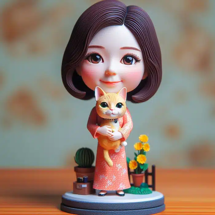 Happy-owner-holding-cute-cat-warm-picture-bobblehead-doll-d1