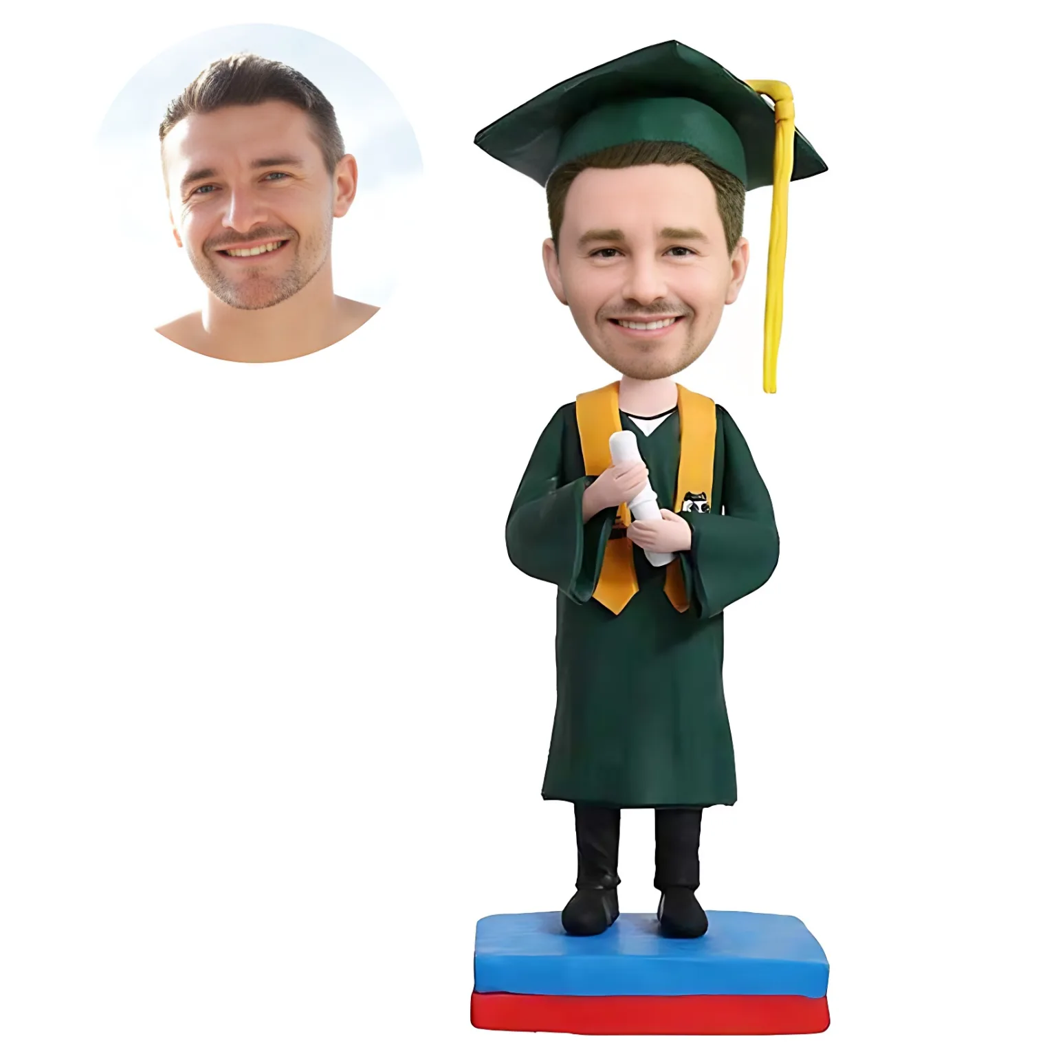 custom-happy-male-graduation-bobbleheads-in-dark-green-gown
