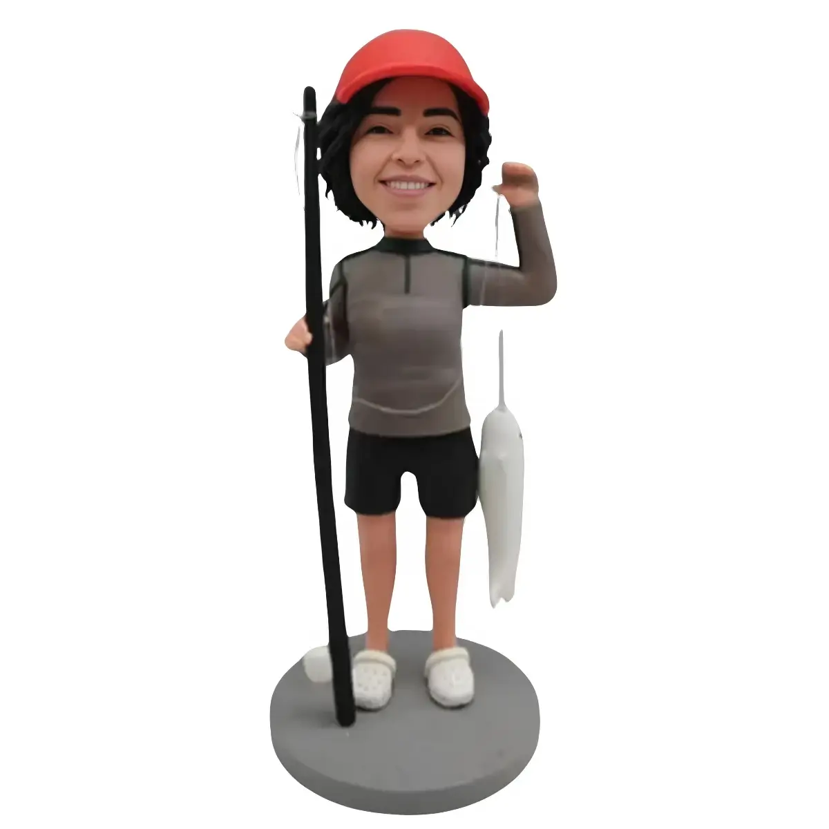 Custom Female Boble Wearing Brown Shirt and Fishing Rod-Boble Wearing Red Hat